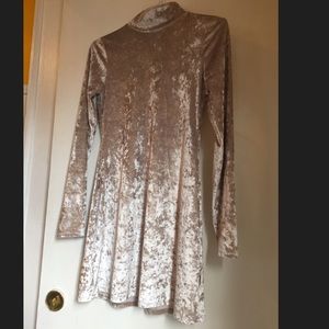 Long Sleeved Cream Colored Crushed Velvet Dress